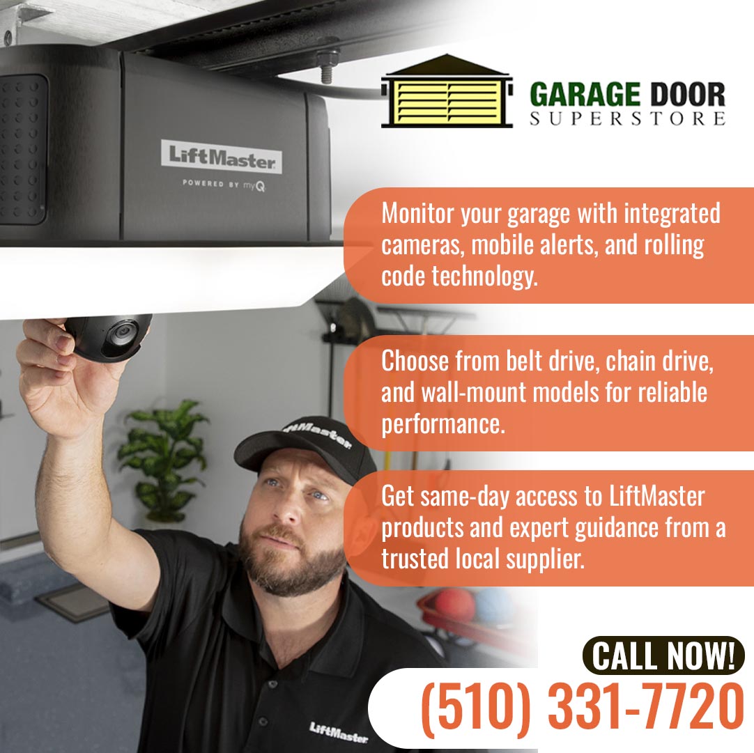 Technician installing LiftMaster smart garage door opener with built-in camera