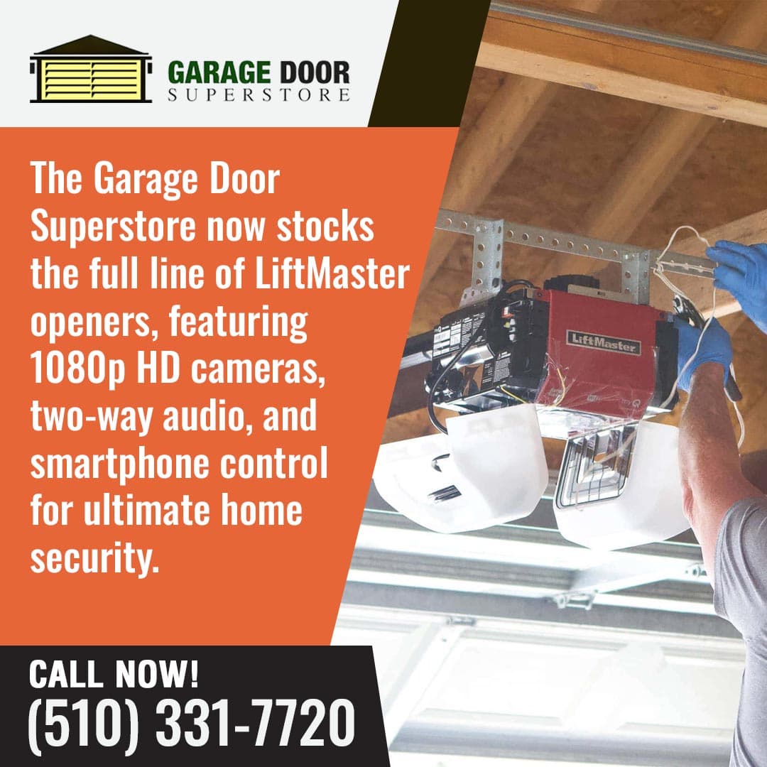 Technician installing a LiftMaster garage door opener on the ceiling