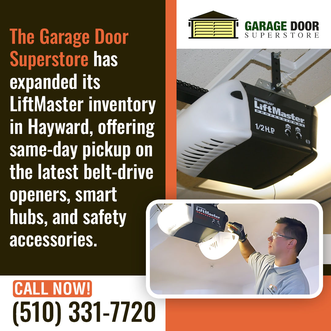 LiftMaster garage door opener installed with technician adjusting unit in garage
