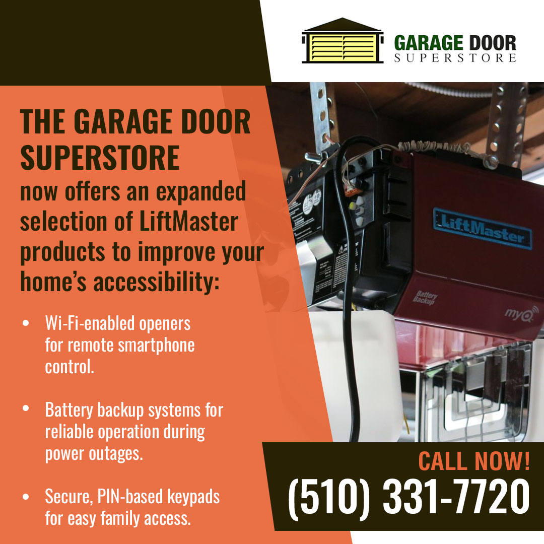 LiftMaster garage door opener with battery backup and smart Wi-Fi features installed in garage